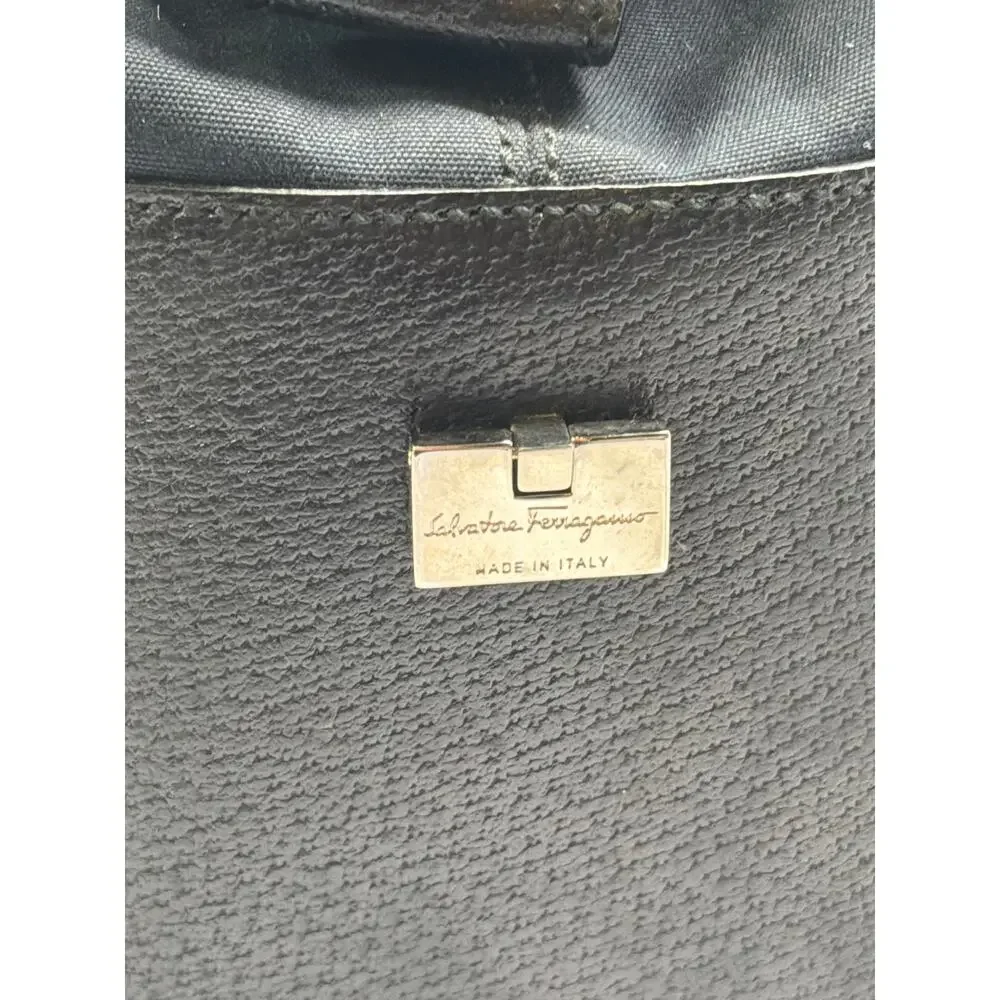 Salvatore Ferragamo Vintage Black Nylon Leather Trim Zip Top Shoulder Bag